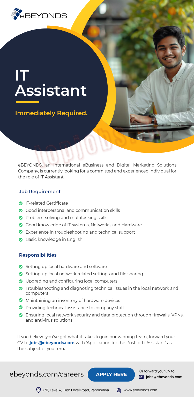 Job Vacancies in Sri Lanka - IT Assistant - eBEYONDS 