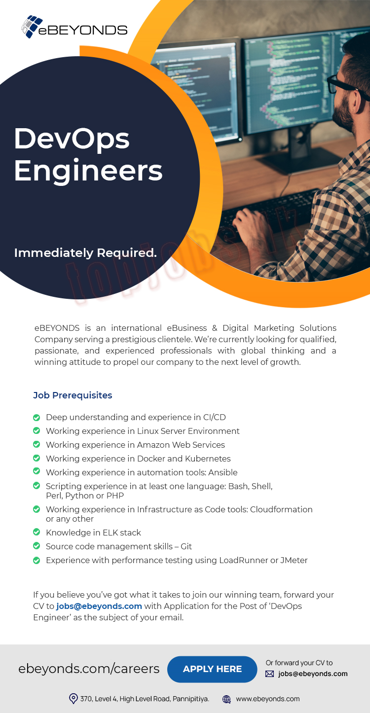 Job Vacancies in Sri Lanka - DevOps Engineers- eBEYONDS