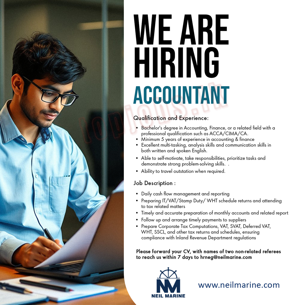 Job Vacancies in Sri Lanka: Accountant -Neil Marine