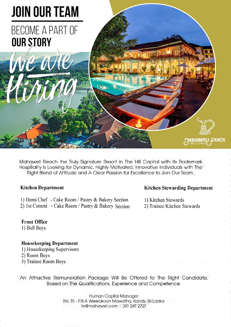 Job Vacancies in Sri Lanka: - Hotel Vacancies - MahaweIi Reach Hotel